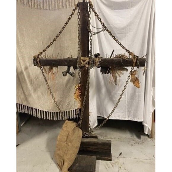 OBO- Lrg Haitian Crafted Wood Voodoo Altar Cross, Chains & Natural Objects, READ - Picture 8 of 9